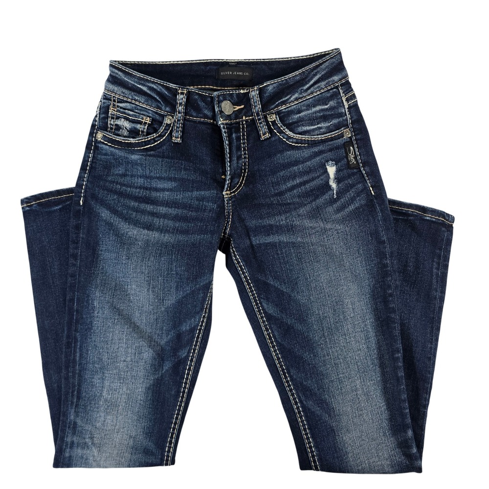 Silver Jeans Co Suki Skinny Dark‎ Wash Distressed Jeans W24 L29 L93136SSX369
